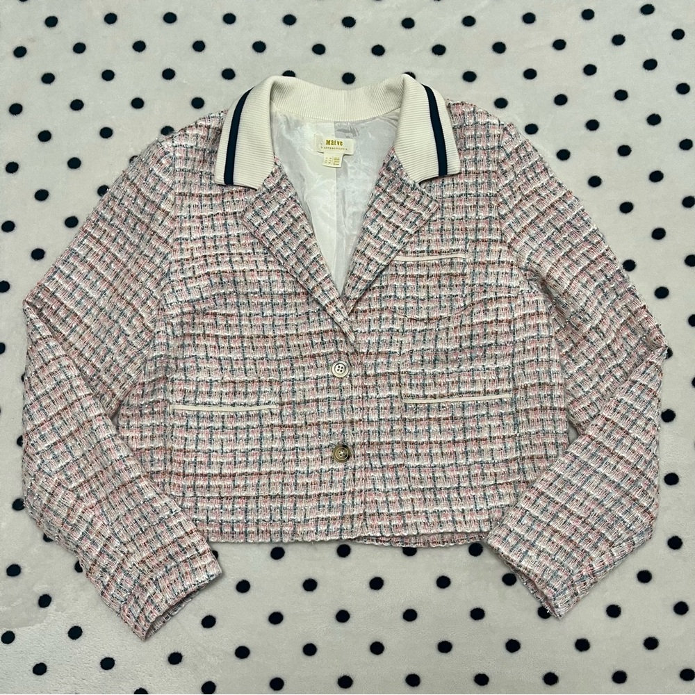 Maeve by Anthropologie Sporty Trim Tweed Jacket Size 14